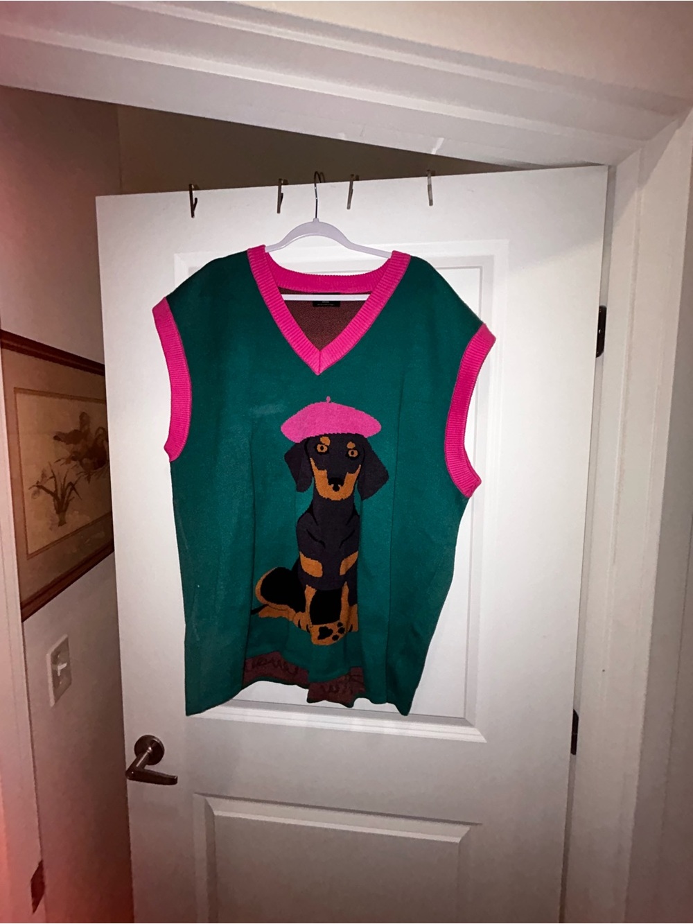 Dressed in LALA Green and Pink Dog Graphic Knit Vest